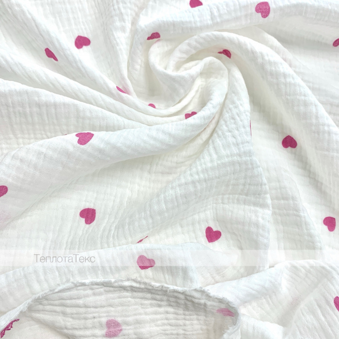 Сердце, муслин 2х слойный  (Розовое на белом)