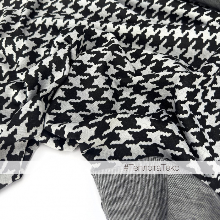 Джерси с рисунком Гусиные лапки, Трикотаж (Черные лапки на белом)